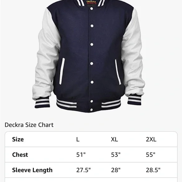 Men's Varsity Jacket Genuine Leather Sleeve & Wool Blend Letterman jacket - Picture 6 of 6
